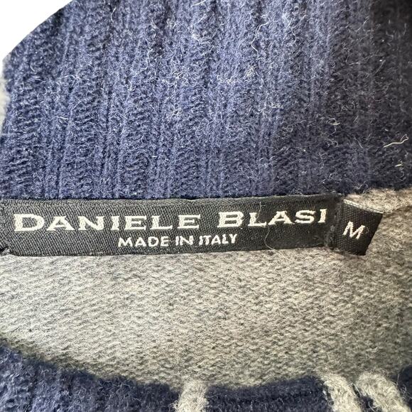 Daniele Blasi Gray Navy Wool Mock Neck 1/4 Button Pullover Knit Sweater Men's M - Picture 6 of 8